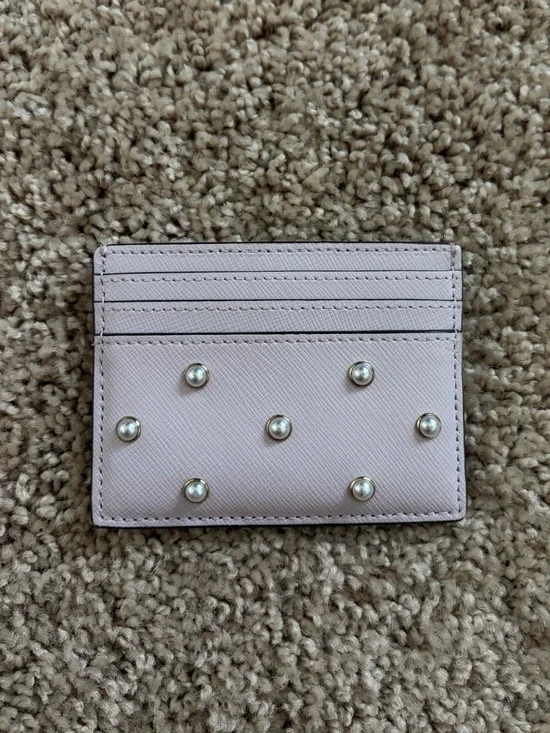 Kate Spade- Light Lilac Saffiano Leather Card Case with Gold Logo - Picture 2 of 4